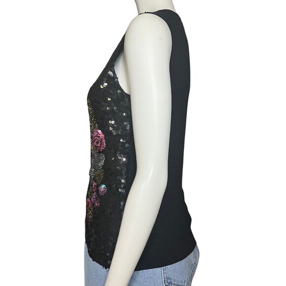 Vintage Y2K Black Multicolor Sequin Going Out Top S/M Whimsigoth Fairy Goth Tank - Picture 4 of 8